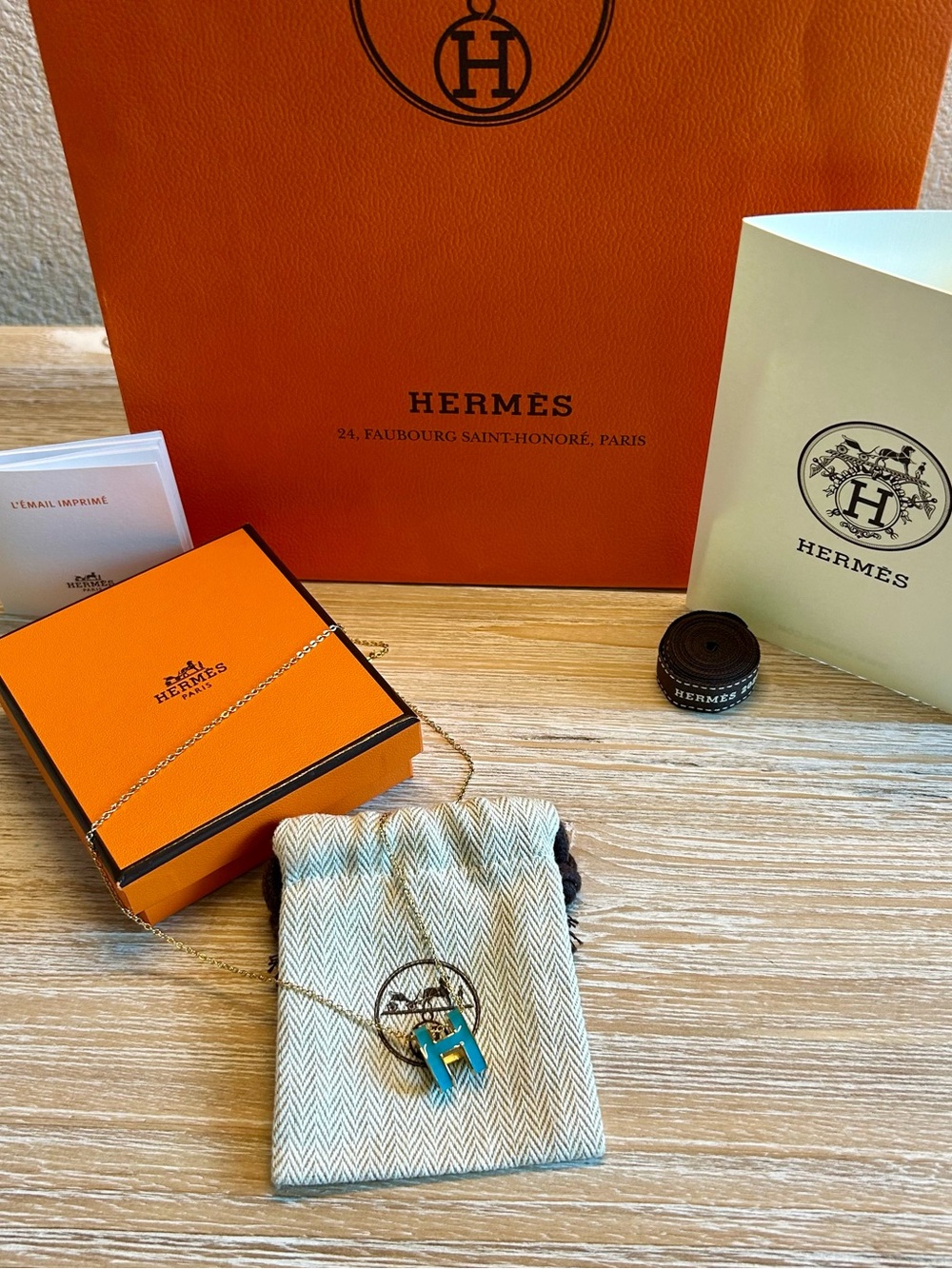 Hermes Pop H necklace in Teal Enamel